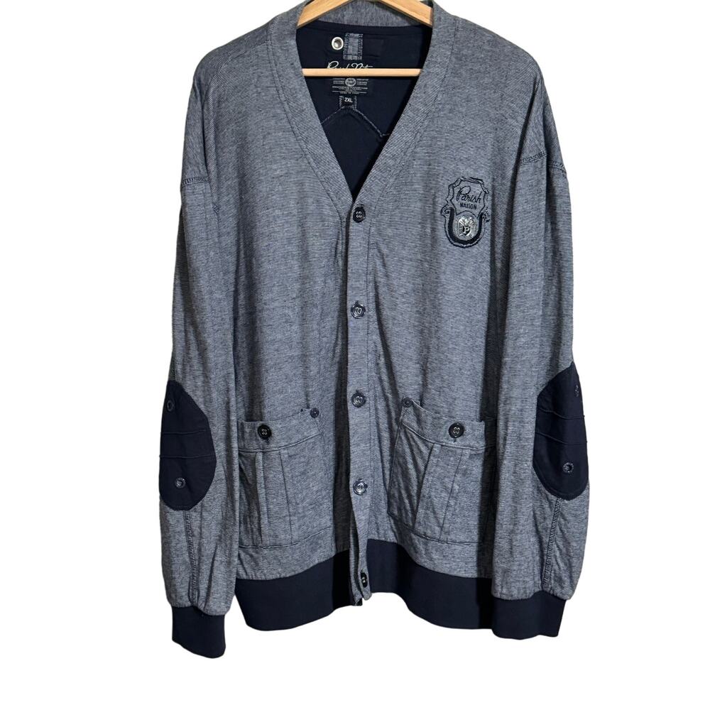 Parish Nation Navy White Striped Cardigan 2XL